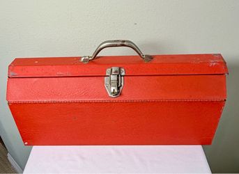 Classic Contractor’s Red Metal Tool Box 🧰