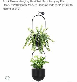 Black Flower Hanging Plant Pot Metal Hanging Plant Hanger Wall Planter Modern Hanging Pots for Plants with Hook(Set of 2)