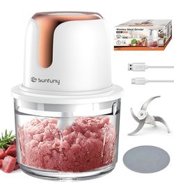 Sunfuny Cordless Food Processor, Mini Food Chopper Wireless with 5-Cup Glass Bowl, 6000mAh Battery USB-C Rechargeable Vegetable Chopper, Electric Meat