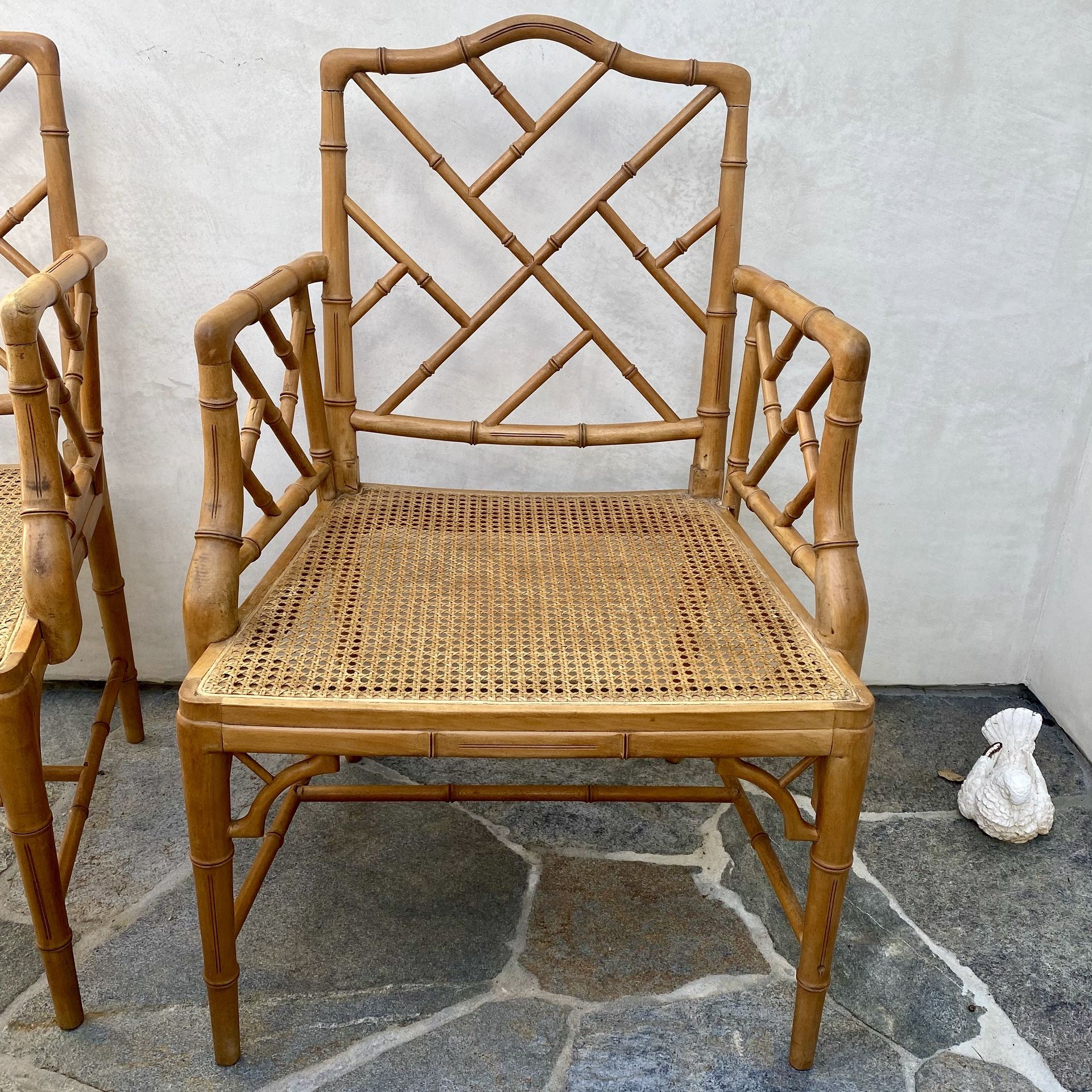Pair Of Faux Bamboo Chinese Chippendale Arm Chairs-Set of 2