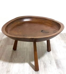 Hand-Carved Wooden Tripod Bowl Table