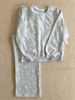 New Kate Mack 2 Piece Set Fleece Pants And Sweater Set Kids Girls Light Blue With Butterflies Size 10