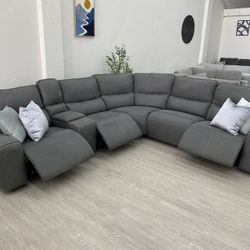 Zakary 6-piece Fabric Power Reclining Sectionals Couch With Power Headrest 