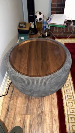 Round Ottoman Coffee Table with Wood Top