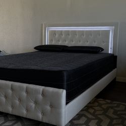 Brand New Queen Size Beige LED LIGHT BED Frame With New Mattress/Fast Delivery