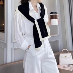 JC SUNNY FASHION Black and white Or  tan/ Beige Open Front Tie Easy Shawl NWT