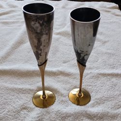 2 Vintage International Silver Co Handmade Silver Plated Champagne Flutes