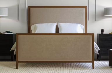 New! Saatva Calais queen bed frame in natural linen