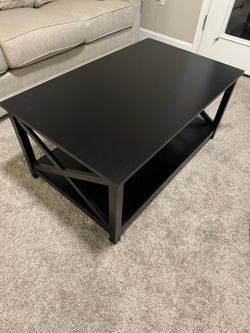 Black Wood Coffee Table with Bottom Shelf