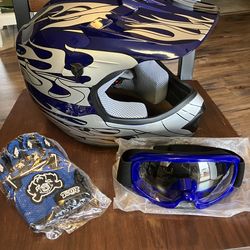 TCMT Kids ‘Blue/Silver Flame’ Helmet (new)