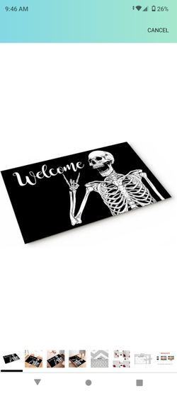 Halloween Skull Door Mat, Rock and Roll Skeleton Floor Mat Halloween Decor Holiday 