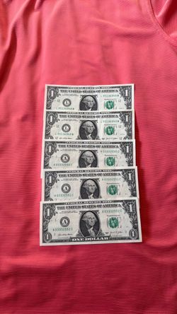 5 $1 dollar bills in sequence