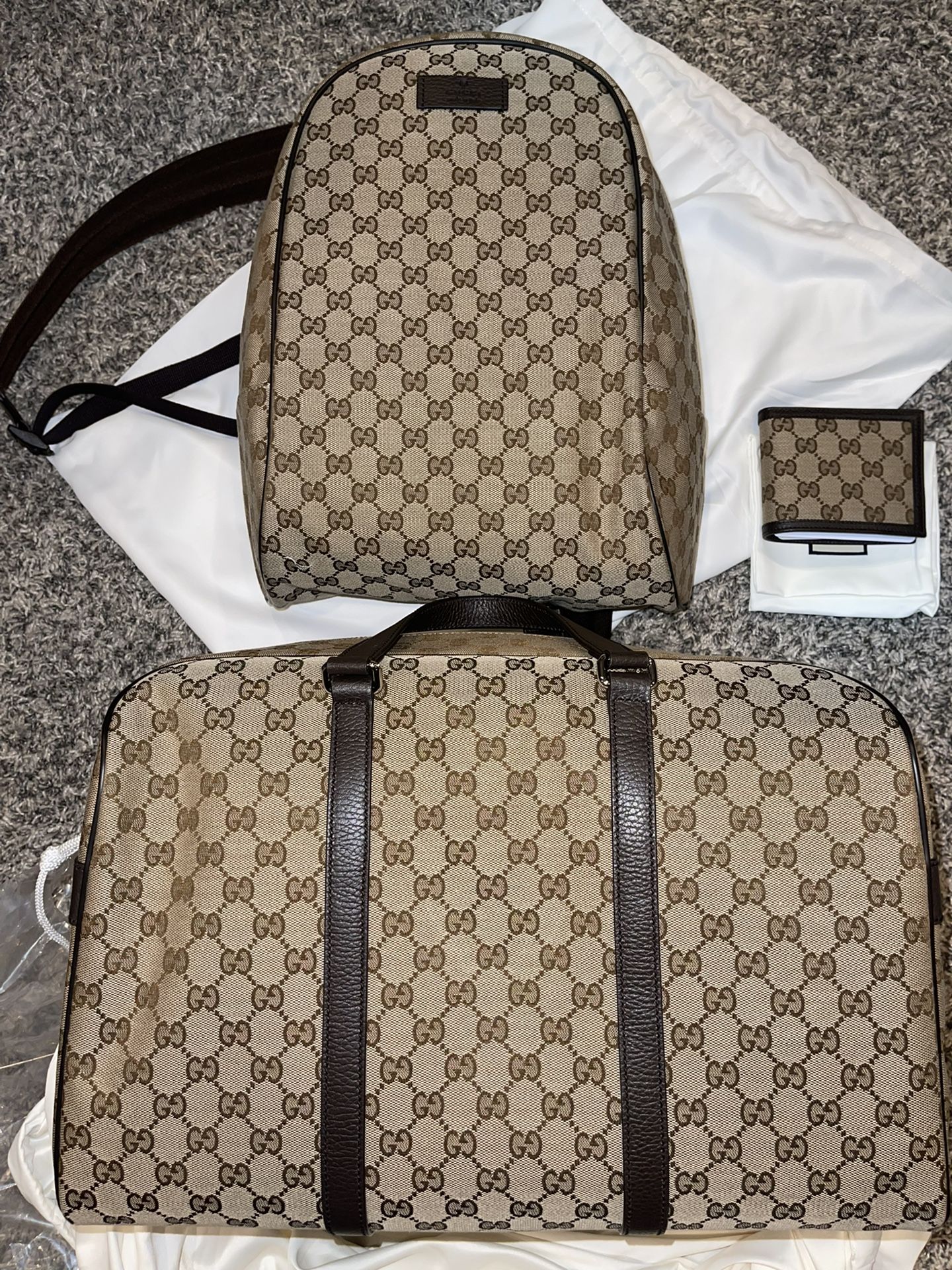 Authentic Gucci Backpack, Duffle Bag And Wallet New