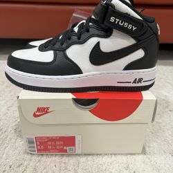 nike air force 1 mid stussy light bone black size 5 new