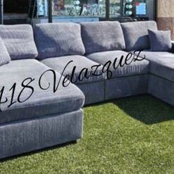 ✅️✅️4 pc  grey corduroy fabric sectional sofa with double chaise.✅️✅️✅️