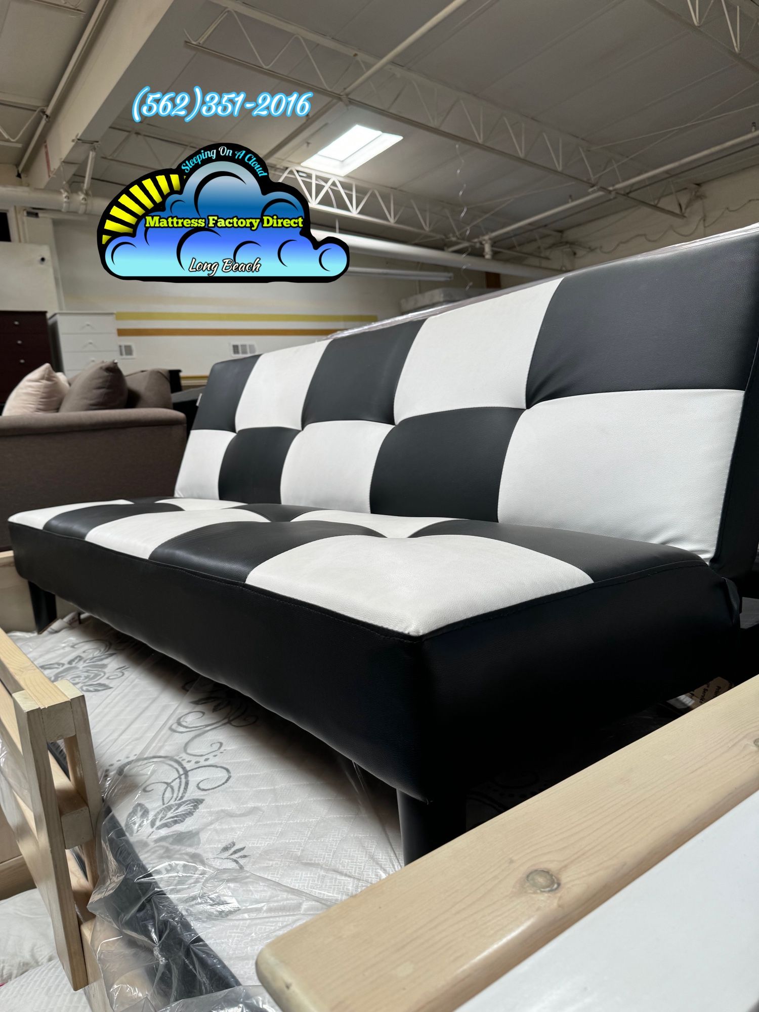 Black And White Futon Couch Faux Leather Bonito Sofa