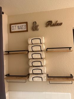 Rustic Wood and Metal Wall Shelves Set