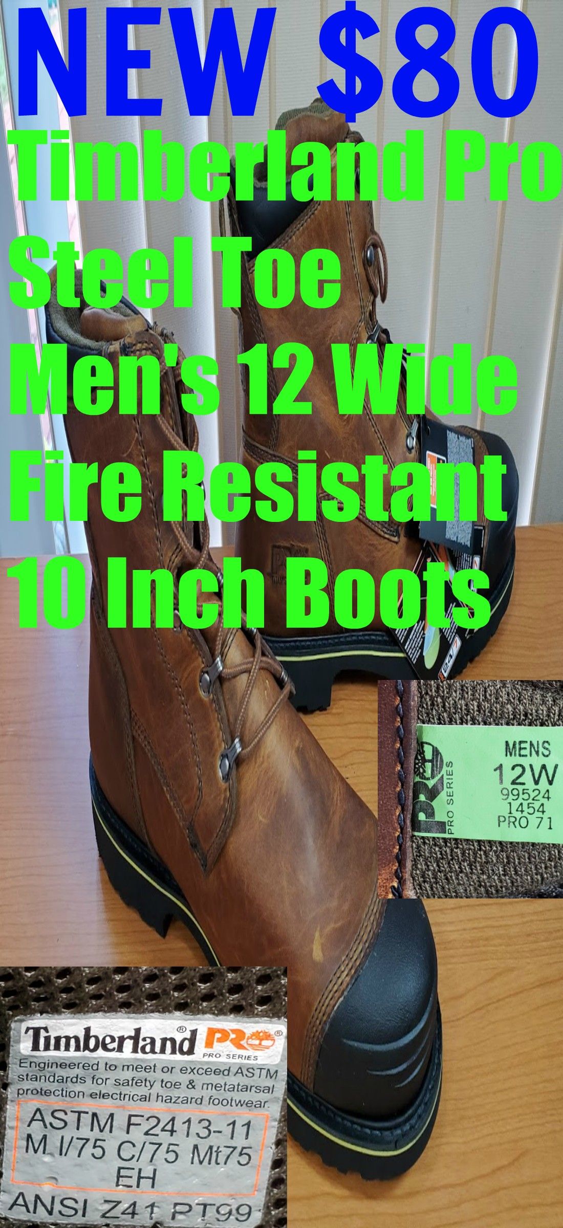 NEW Timberland Pro Steel Toe Men's 12 Wide Fire Resistant 10 Inch Boots Jordan