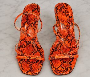 Orange Snakeskin Kitten Heel