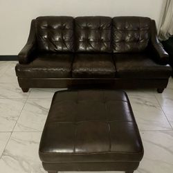 3 Sit  Leather Sofa And Ottoman with storage , Bassett Upholstery