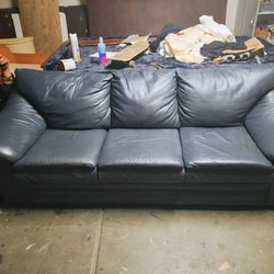 Dark Navy Blue Leather Couch