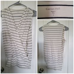 Organic Knit Sleeveless Wrap Top in a white and black striped pattern Size S
