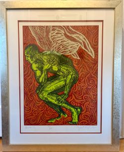 Original Numbered Lithograph Artwork: Wounded Angel (Herido) by LA Latinx artist Miguel Angel Reyes