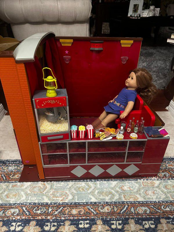 american girl doll movie theater with accessories *doll not included*