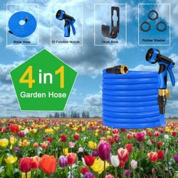 Expandable Garden Hose 100 ft, Water Hose with 10 Function Sprayer Nozzle, 3/4" Solid Brass Connector, Outdoor Lightweight Flexible Hose for Garden