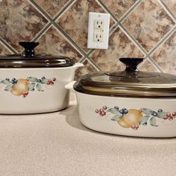 Vintage Casserole Baking Dishes - Fruit, Peaches, Berries, Vines