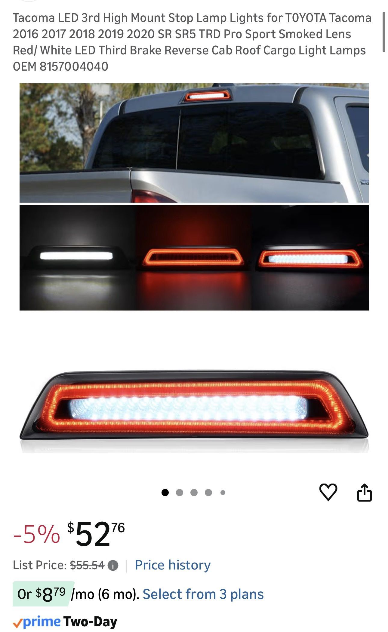 BRAND NEW Toyota Tacoma LED 3rd Brake Light – Smoked Lens (2016–2020 Tacoma)