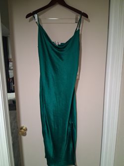 Green satin dress