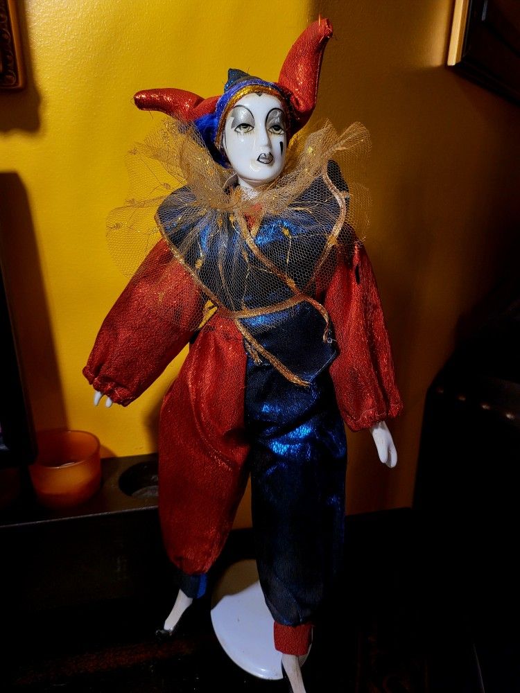 Vintage Porcelain Doll Harlequin
