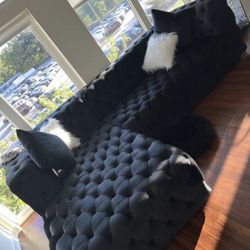 L Shape Black Velvet Sofa 