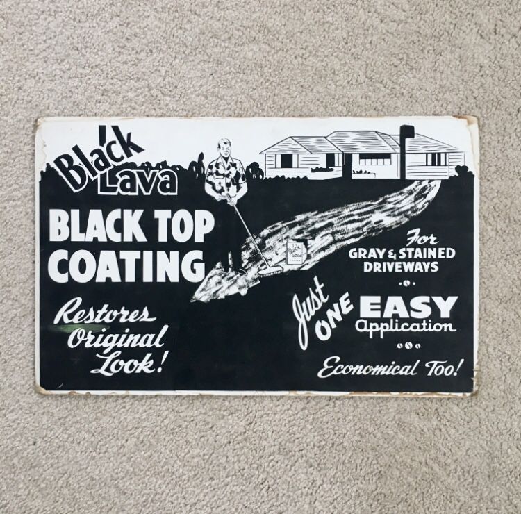 Vintage 1960s Driveway BLACK LAVA Black Top Coating Cardboard Sign 22 x 14” - Advertising - RARE!!