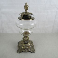 Cambridge Claw Brass Foot Pedestal Glass Candy Dish 13 1/4" Tall

