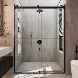 Shower Door - Frameless- 48x76” - Black - Tempered Glass 