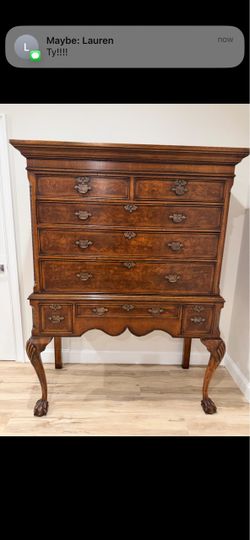 Antique Burled Walnut Highboy Chest of Drawers