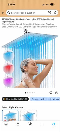 12" LED Square Rainfall Shower Head Chrome