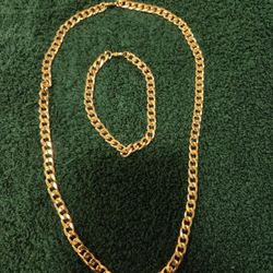  Stainless steel chain And Bracelet Gold 22- Inch Long