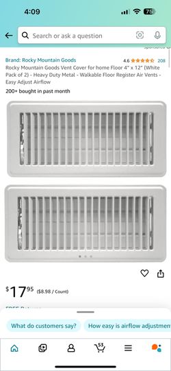 Rocky Mountain Goods Vent Cover for home Floor 4" x 12" (White Pack of 2) 