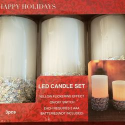 3 PCS-- LED CANDLE SET! BRAND NEW, NEVER USED! PERFECT FOR HOLIDAYS!