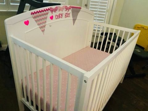 White Crib For Sale With Mattress As New 