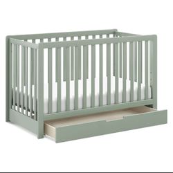 Carter's by DaVinci Colby 4-in-1 Convertible Crib with Trundle Drawer in Light Sage, Greenguard Gold Certified, Undercrib Storage 