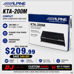 Alpine KTA-200M Compact Mono Subwoofer Amplifier 400 Watts Max DPP System 🚨 Payment Options Available 🚨 No Credit Needed 🚨