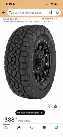 35”x12.5”x17” Toyo AT3 brand new. SINGLE TIRE. NO WHEEL.