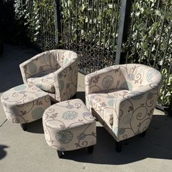 Set Of 2 Round Back Chairs W/ Matching ottomans 