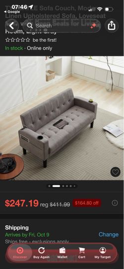 Modern Linen Upholstered Loveseat Sofa Light Gray
