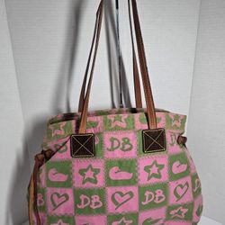 Dooney & Bourke Pink Green Fabric Duck Star Heart Shoulder Bag