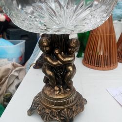 Vintage Chrystal Cut Pedestal Centerpiece Dish,$16